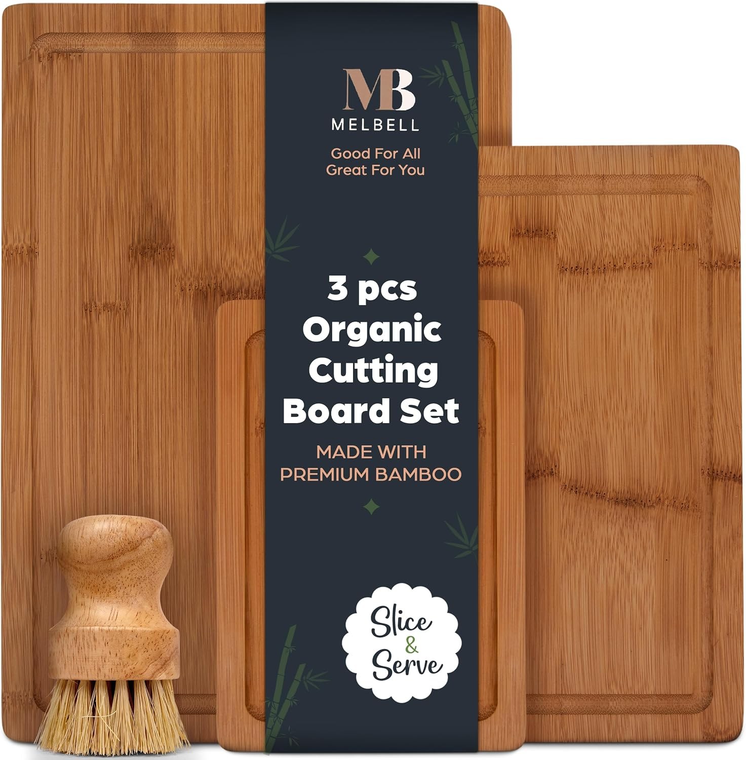 GULFSIDE Bamboo Serving Board Set 3-Piece Juice Groove Handle