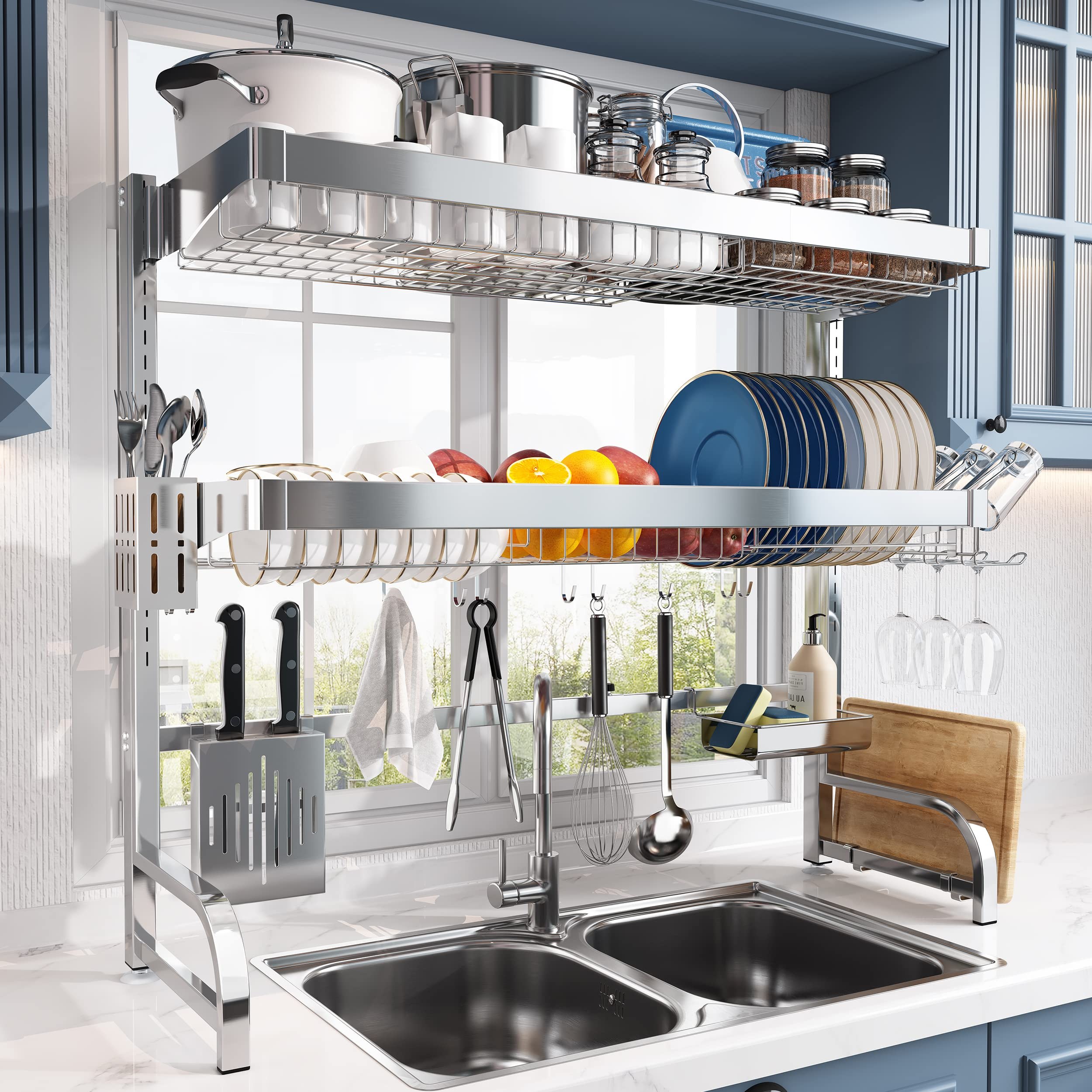 GULFSIDE Over-Sink Dish Drying Rack Stainless Steel Adjustable