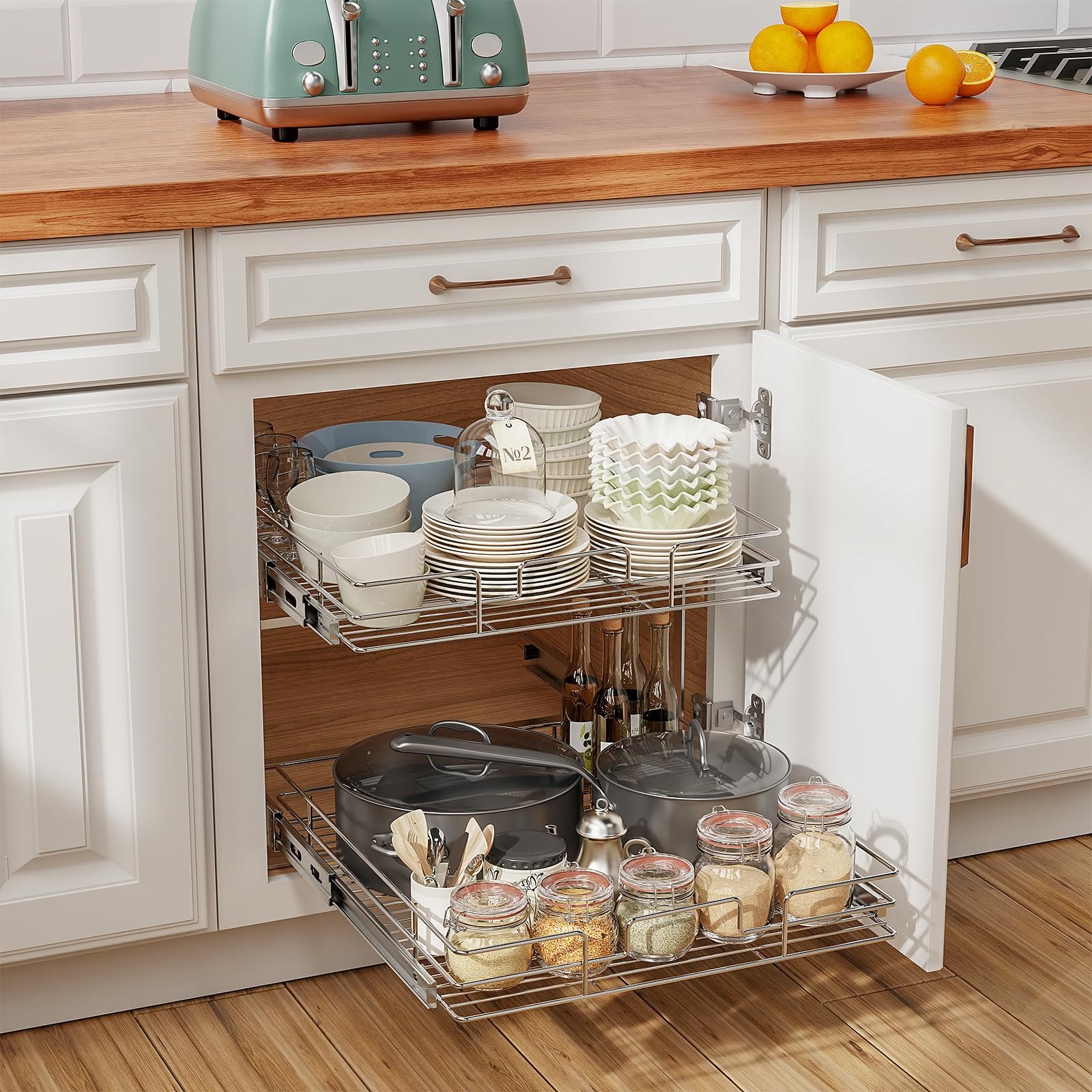 GULFSIDE Pull-Out Cabinet Organizer 2-Tier Adjustable Width